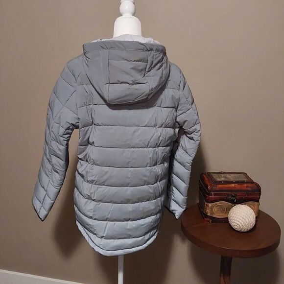 Reflective Hooded Puffer Jacket Silver/Gray Sz M - Picture 2 of 11